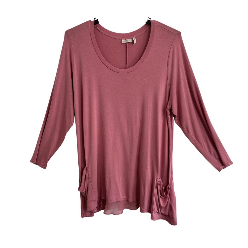 LOGO by Lori Goldstein 3X Knit Top with Chiffon Back Inset & Pockets Boho Casual